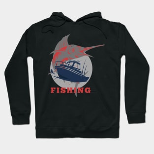 marlin fishing and boat red Hoodie